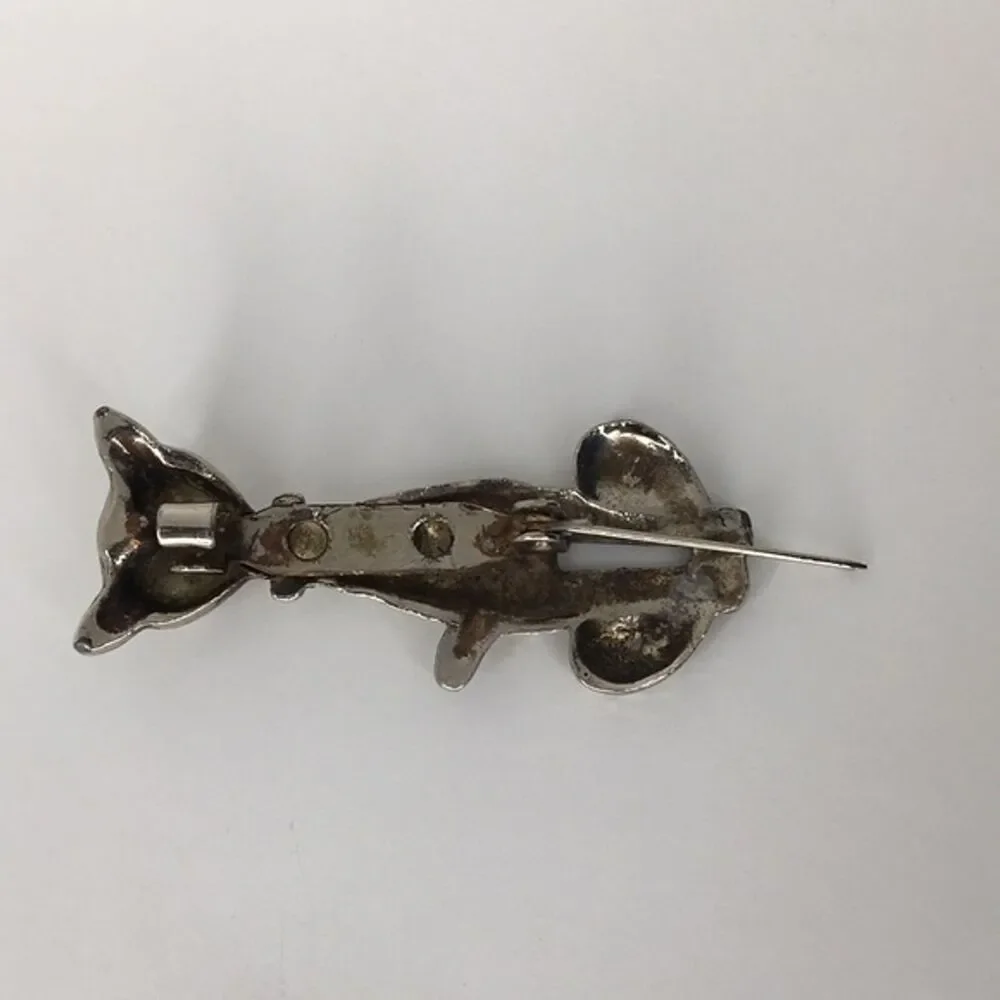 Vtg 1980's Cat Brooch Silver Tone Whimsical Grandmother Cottage Core‎ Pin